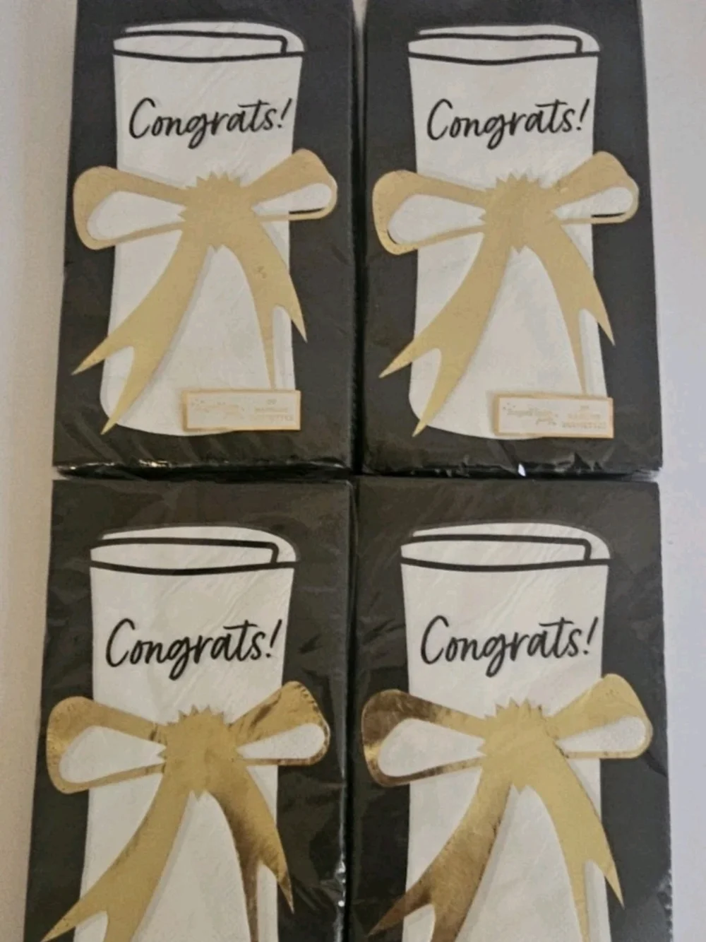 Graduation Guest Napkins Black Gold Foil Congrats Grad Cap Tassel Diploma 9 Pks